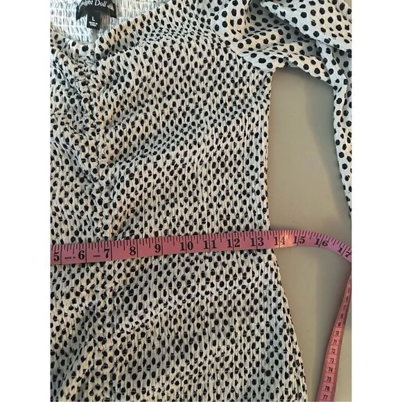 Midnight Doll Women's Long Sleeve Emma Ruched Drawstring Dot Dress Large 🛑 - Picture 5 of 8